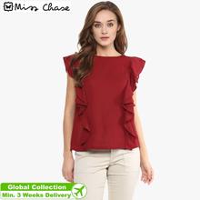 Miss Chase Maroon Polyester Ruffle For Women Queens Kingdom Ruffle Sleeve Top