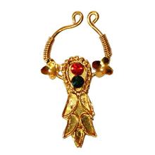 Golden Leaf Design Bulaki Nose Jewellery For Women