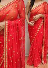 Red Georgette Saree With Blouse For Women