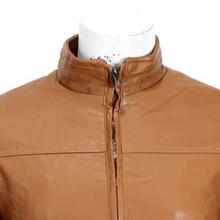 Light Brown Solid Zippered Leather Jacket