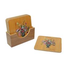 Brown Floral Printed Coaster Set - 6 Pcs