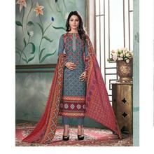 Designer Karachi Suits with Digital Print & Embroidery - Light Slate Grey Color Kurta Salwar for Women