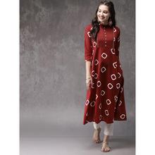 Women Red Printed A-Line Kurta