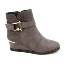 Grey Side Buckled Wedge Heel Boots For Women - ZX81168018