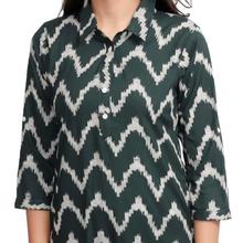 Dark Green Front Buttoned Abstract Printed Kurti For Women