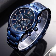 MINI FOCUS Men's Luxury Military Stainless Strap Waterproof Casual Sports Chronograph Wrist Watch - Blue