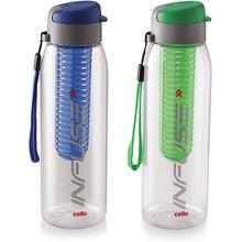 Cello Infuse Plastic Water Bottle Set, 800ml, Set of 2,