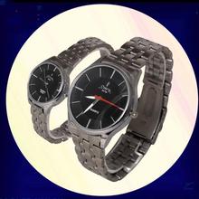 Round Shape Black Dial Combo Couple Watch