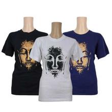 Pack Of 3 Buddha Printed 100% Cotton T-Shirt For Women- Black/Grey/Blue