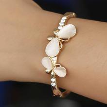 Gold Toned Stoned Butterfly Bracelet For Women