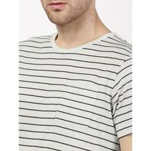 ether Men Grey Melange Striped Round Neck T-shirt