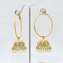 Golden Stone Studded Loop Pinjada Earrings For Women