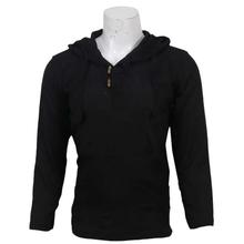 Black Plain Cotton Kurta Shirt With Hoodie For Men - MKR5001