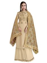 Stylee Lifestyle Beige Satin Embroidered Dress Material (2272)