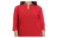 Lacey Mandarin Neck Kurti Top For Women-Red