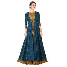 Stylee Lifestyle Blue Satin Embroidered Gown (1323)