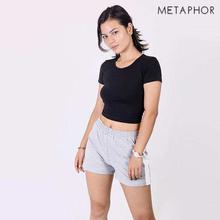 METAPHOR Black Solid Crop T-Shirt For Women - MT02B