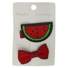 Red/Black Watermelon And Bow Hair Clips Set For Girls - 2 Pcs