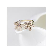 Zircon Imitation Opal Double Daisy Flower Adjustable Ring For Women