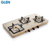 Glen 3 Burner Ultra Slim Apricot Glass Gas Stove with High Flame Forged Brass Burner - Auto Ignition