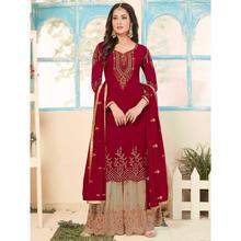 Stylee Lifestyle Maroon Georgette Embroidered Dress Material (1784)