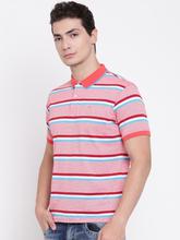 Peter England Men Red Striped Polo Collar T-shirt