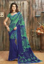 DESIGNER SAREES 16125-a- Georgette - Pale Green / Midnight blue