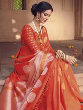 Stylee Lifestyle Orange Banarasi Silk Jacquard Saree (1845)