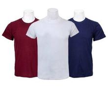 Pack Of 3 Plain 100% Cotton T-Shirt For Men- Maroon/White/Blue
