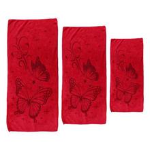 Combo Set of 3 Butterfly Printed Hand Towel- Red