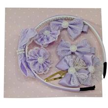 Lavender Bow Headband And Hair Clips Set For Girls