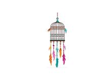 Bird Cage With Colorful Feather Wall Sticker