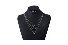 Women Gold Plate Multi layer Necklace Crystal Heart Jewelry Set