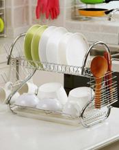 2-Tier Dish Rack and DrainBoard,Kitchen Chrome Cup Dish Drying Rack Tray Cultery Dish Drainer
