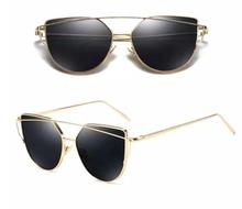 Cat Eye vintage Brand designer rose gold Black flat Sunglasses For Women Metal