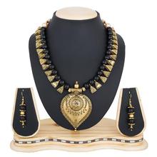 The Luxor Antique Gold Plated Black Pearl Necklace Set for Women and