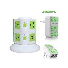 Aafno Pasal 2 Layer Universal Vertical Power Socket Extension Tower plus Free USB power adapter charger with 4 USB ports