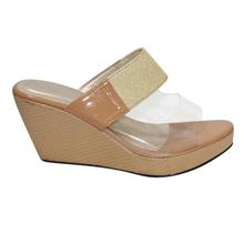 Nude Glittered Wedge Heel Slide Shoes For Women