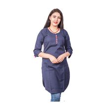 Navy Blue Ethnic Linen Kurthi (BC737)