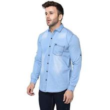 GRAND STITCH Men's Denim Light Blue Solid Casual Shirt