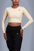 Cream Vital Long Sleeve Seamless Crop Top For Women