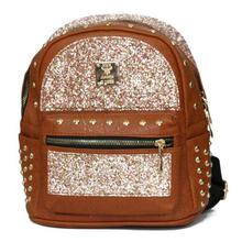 Brown Glittery Studded Backpack For Women