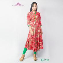 Bisesh Creation Red Green Rayon Printed Flared Umbrella Kurti for Women BC910