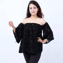 Black Ruffle Sleeve Off Shoulder Top For Women