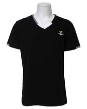 Black Cotton White Bordered V-Neck T-Shirt For Men