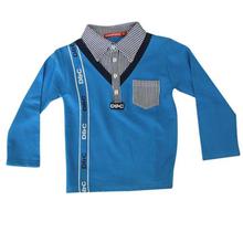 Blue/Black Collared Cotton Full Sleeve T-Shirt For Boys