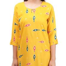 Yellow Round Neck Designed Kurti For Women