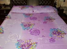 Purple Flower Print King Size Bedsheet With Pillow Cover