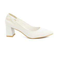 DMK White Pointed Pump Block Heel Shoes For Women - 98676