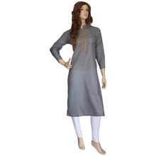 Grey Cotton Kurti with button design for Women